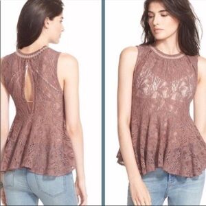 Free People Maisie Lace Peplum Tank Top Raspberry Lavender Small